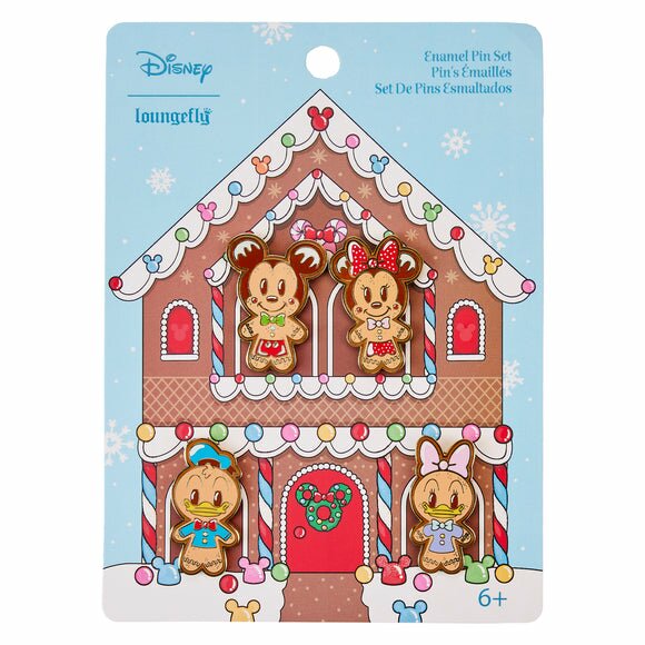 Loungefly Disney Mickey and Friends Gingerbread 4 Piece Pin Set