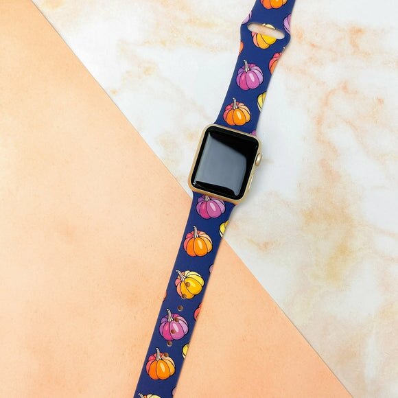 Fall Multi Pumpkin Printed Silicone Watch Band - M/L